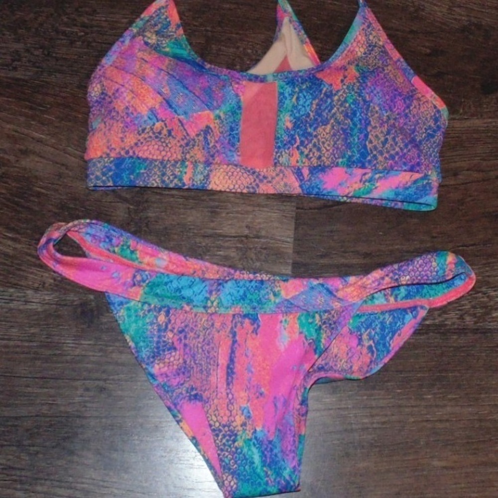 Salty Honey Bikini Set Women Size M Multi Color New Snakeskin Mesh 2 Piece Swim - Picture 2 of 9